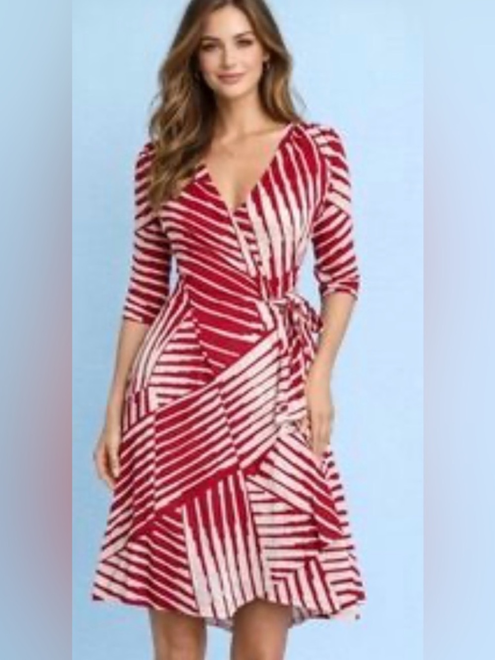Merona Red and White Geometric Wrap-Style Midi Dress